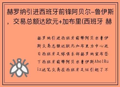 赫罗纳引进西班牙前锋阿贝尔-鲁伊斯，交易总额达欧元+加布里(西班牙 赫罗纳)