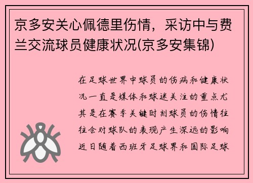 京多安关心佩德里伤情，采访中与费兰交流球员健康状况(京多安集锦)